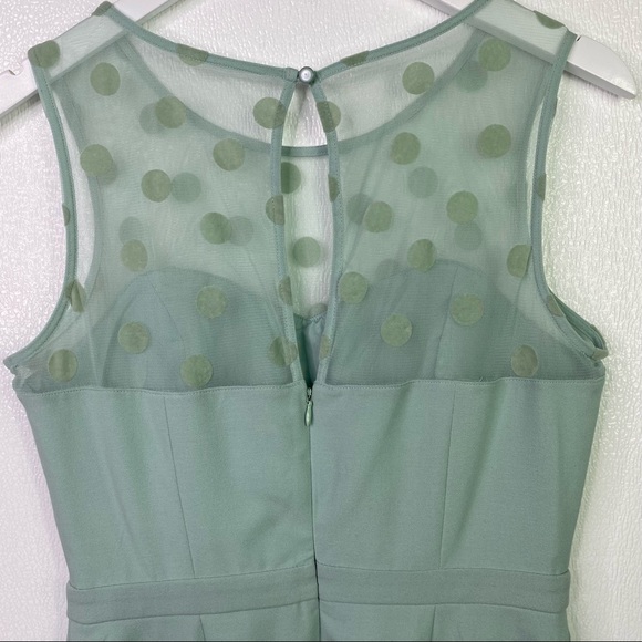 LAUREN CONRAD Light Mint Green Sheer Shoulders Polka Dot Dress Size 8 - Picture 7 of 12